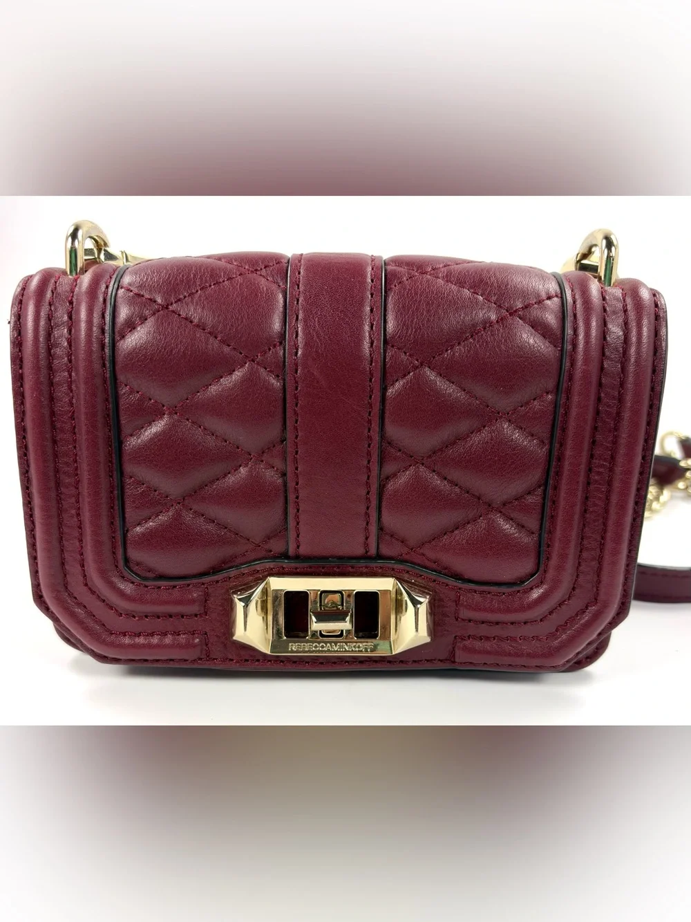 Rebecca Minkoff Mini Love Burgundy Quilted Leather Crossbody Bag